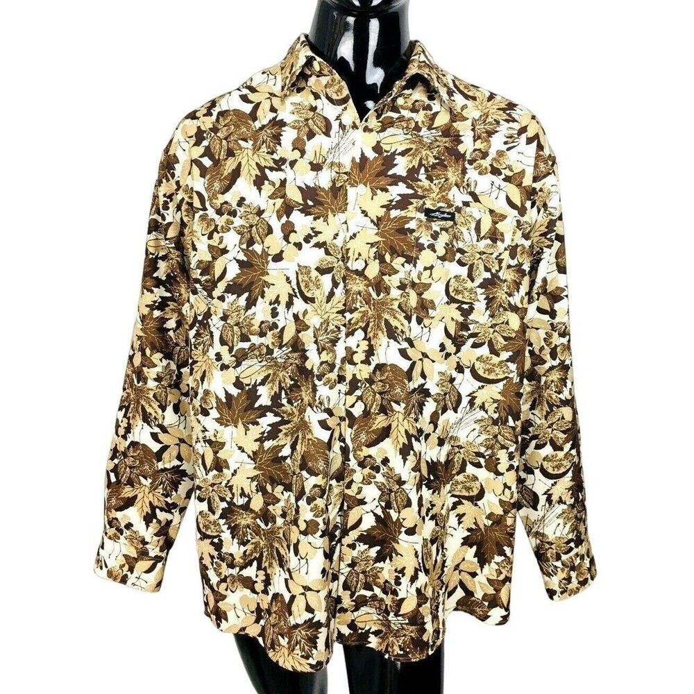 Vintage 90s Karl Kani Nature Fall Leaf Botanical AOP Button-Down Shirt Size XL